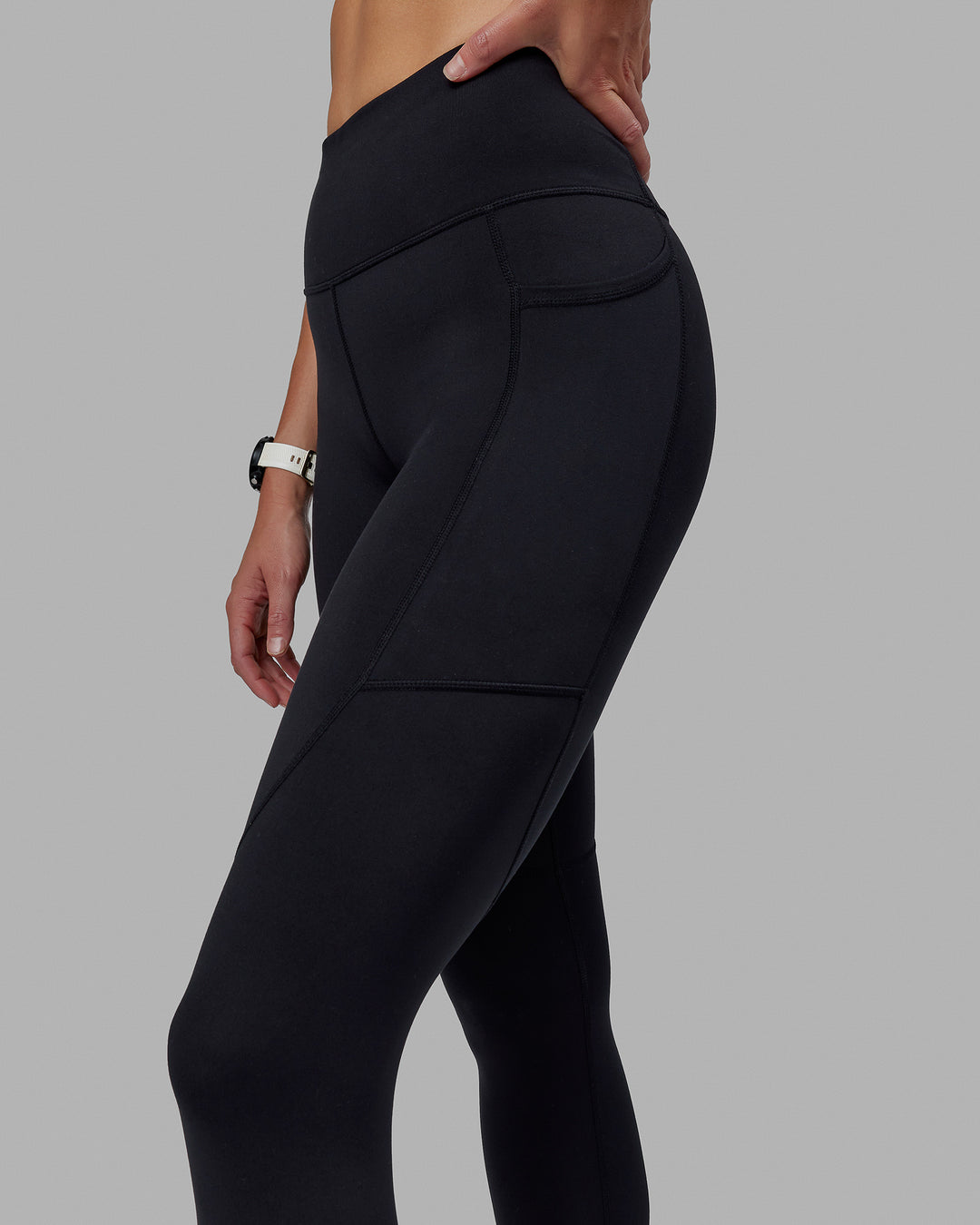Woman wearing Rep Ultra High-Rise Full Length Legging Pockets - Black-Black | Model:Shae | Size:S