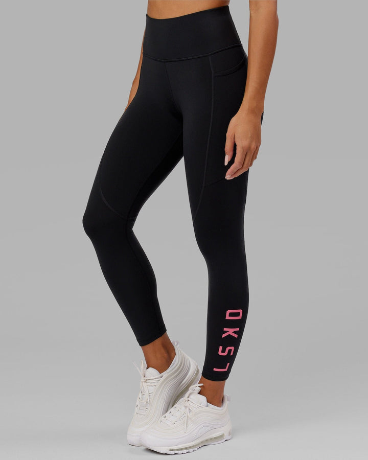 Woman wearing Rep Full Length Tight - Black-Flamingo