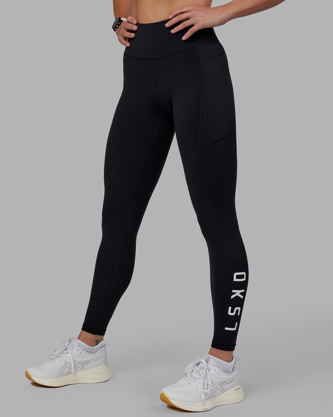Woman wearing Rep Ultra High-Rise Full Length Legging Pockets - Black-White | Model:Shae | Size:S