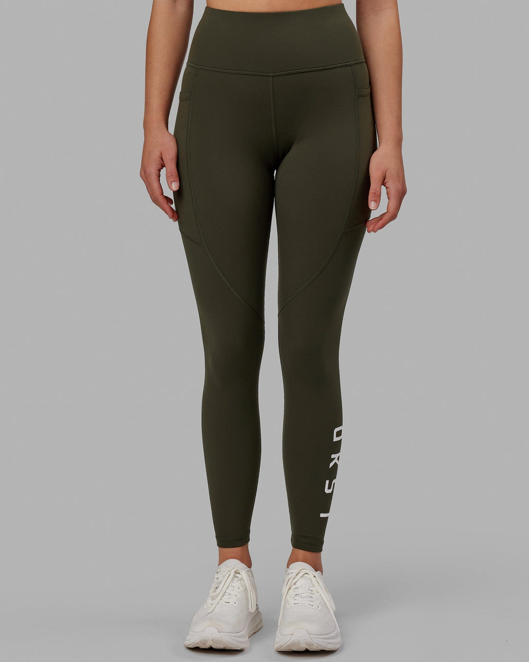 Woman wearing Rep Ultra High-Rise Full Length Legging Pockets - Forest Night | Model:Bodhi | Size:S