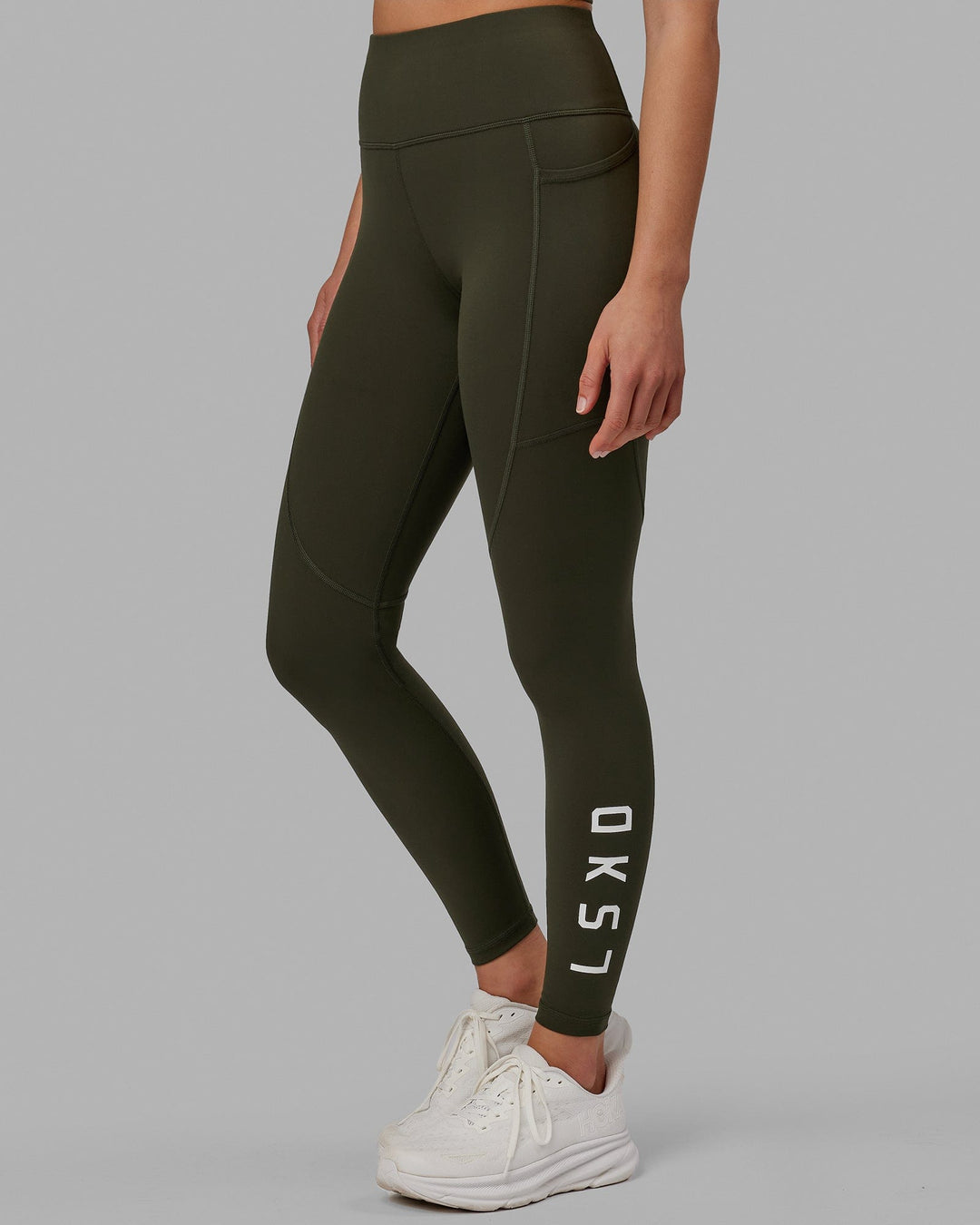 Woman wearing Rep Ultra High-Rise Full Length Legging Pockets - Forest Night | Model:Bodhi | Size:S