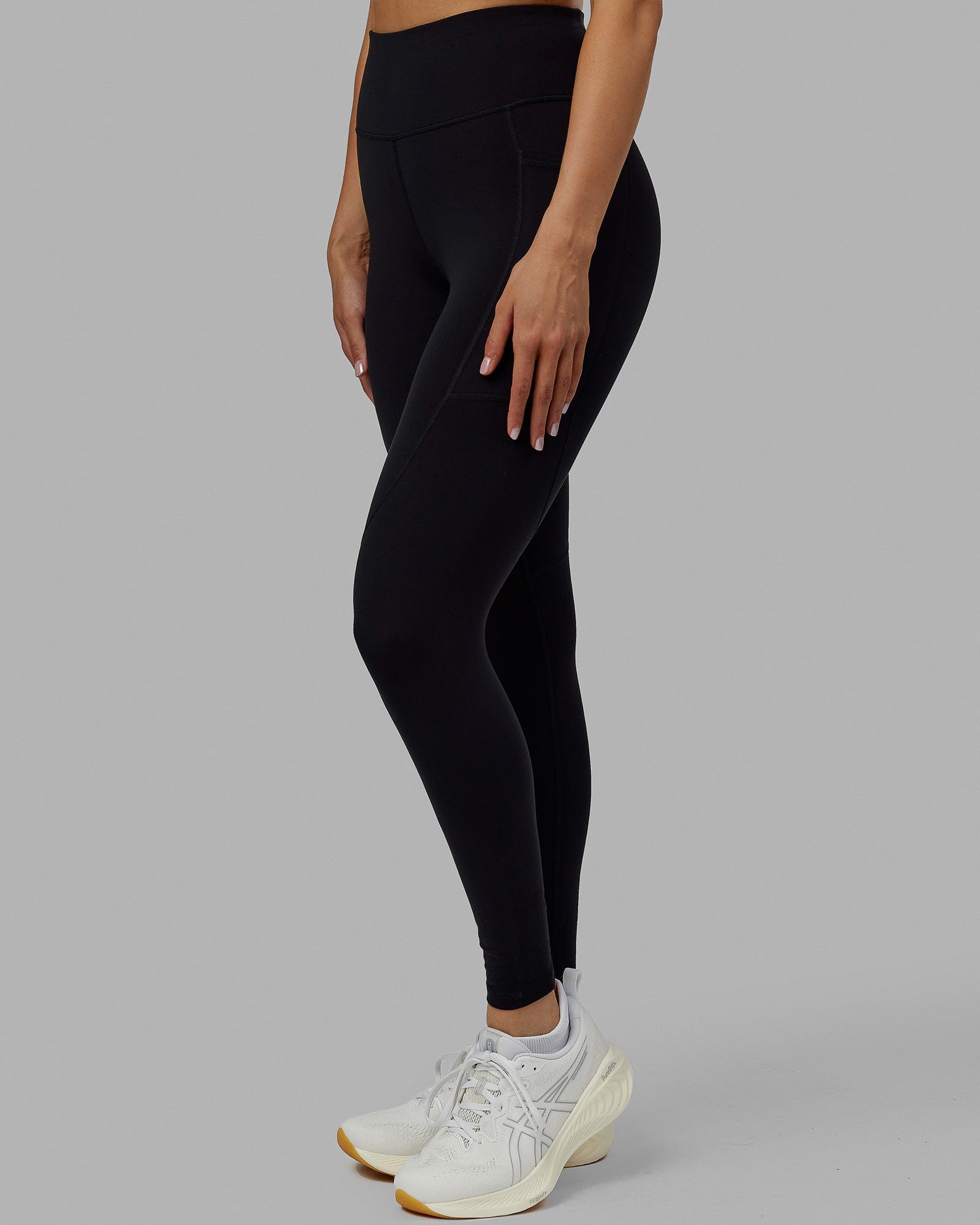 Woman wearing Rep Ultra High-Rise Full Length Legging Pockets No Logo - Black | Model:Blaize | Size:S
