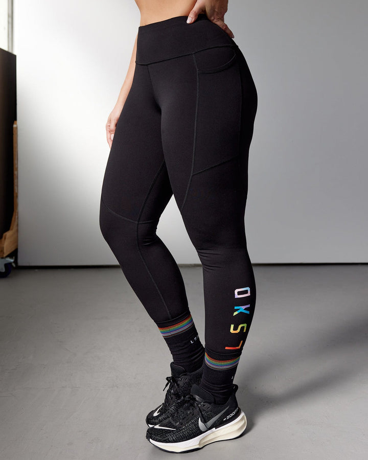 Woman wearing Rep Full Length Tight - Pride-Black