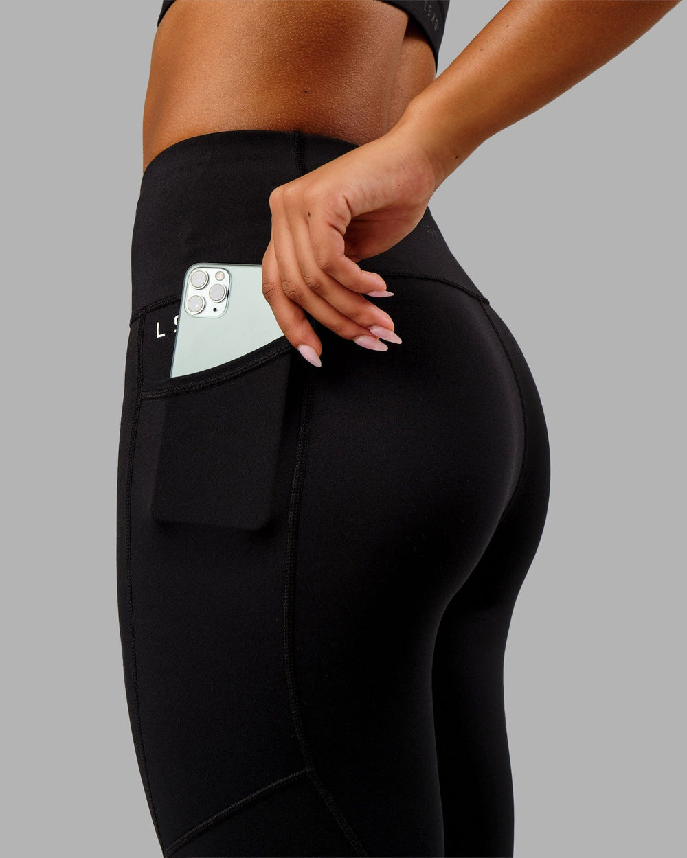 Woman wearing Rep Full Length Tight Small Logo - Black-White
