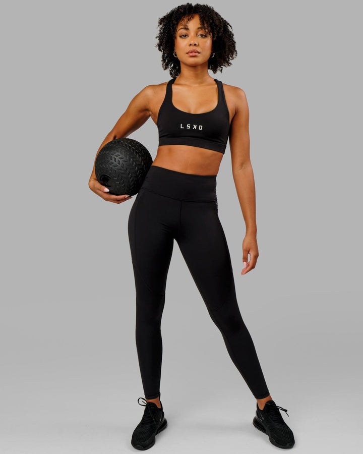 Woman wearing Rep Full Length Tight Small Logo - Black-White