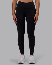 Woman wearing Rep Ultra High-Rise Full Length Legging Pockets - Black-Fuchsia Pink | Model:Sophie | Size:S