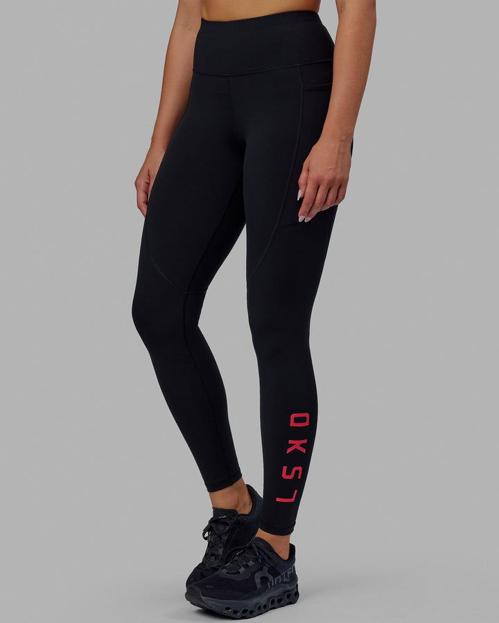 Woman wearing Rep Full Length Tights - Black-Raspberry