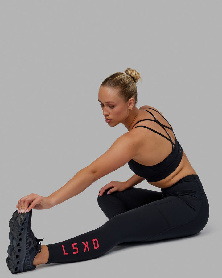 Woman wearing Rep Full Length Tights - Black-Raspberry