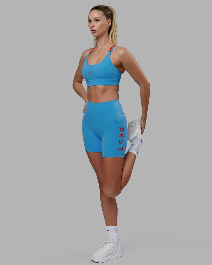 Woman wearing Rep Mid Short Tight - Azure Blue-Infrared
