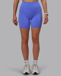 Woman wearing Rep Ultra High-Rise 6" Short Pockets - Baja Blue-White | Model:Lillie | Size:S