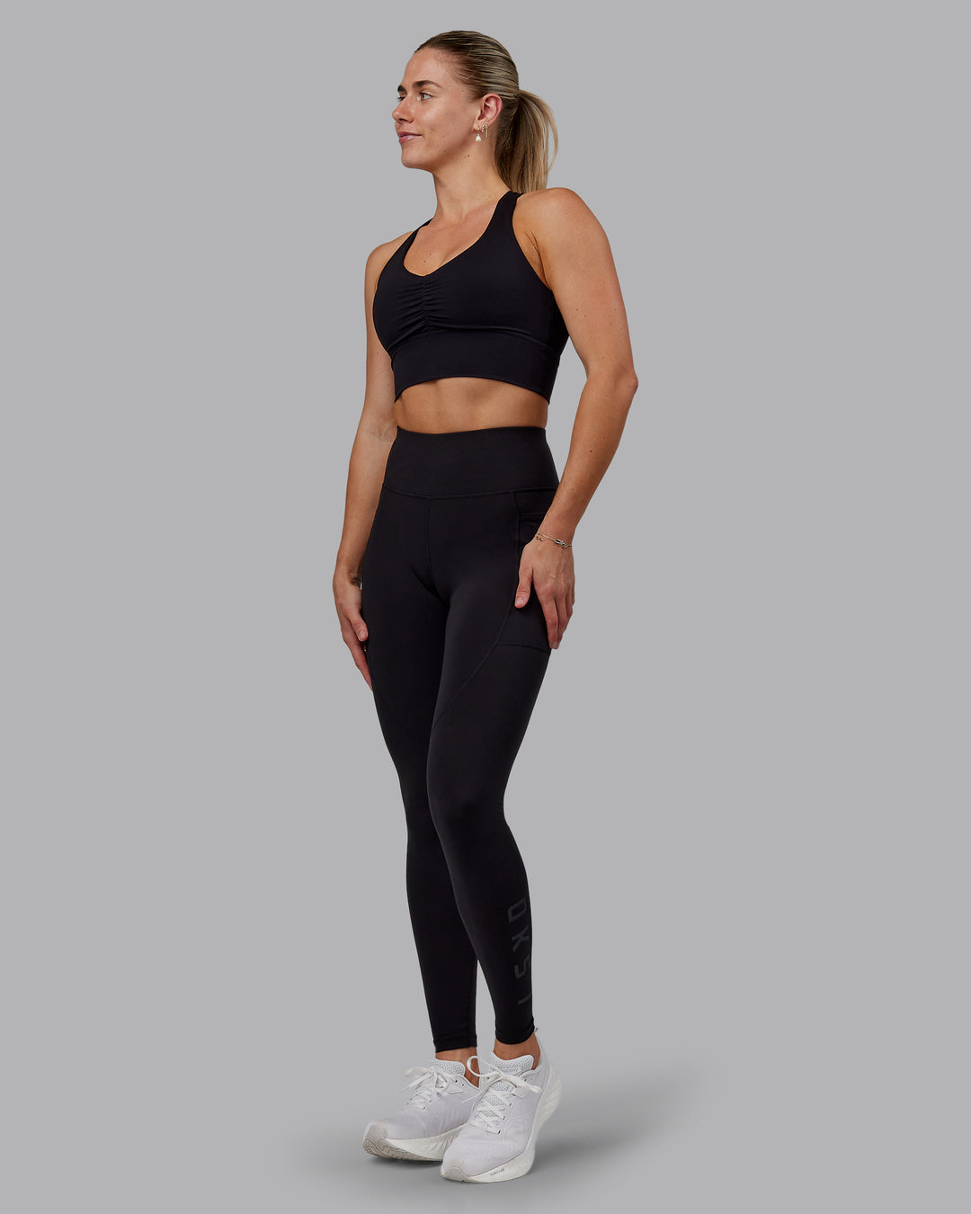 Woman wearing Rep Ultra High-Rise Tall Legging Pockets - Black-Black | Model:Hannah | Size:S