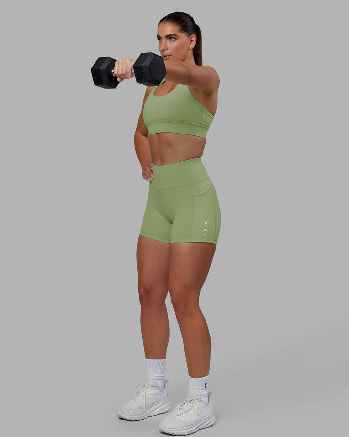 Woman wearing Rep X-Short Tights - Green Fig