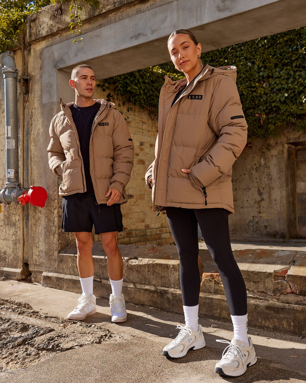 Duo wearing Roasted Puffer Jacket 23 - Raw Umber