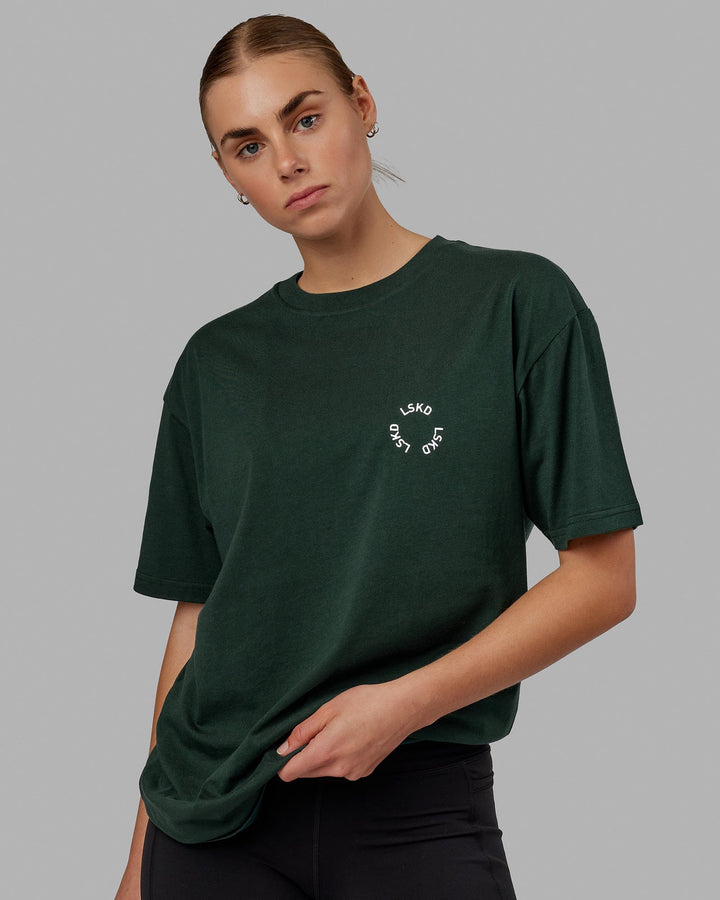 Woman wearing Unisex Rotate Tee Oversize - Vital Green-White
