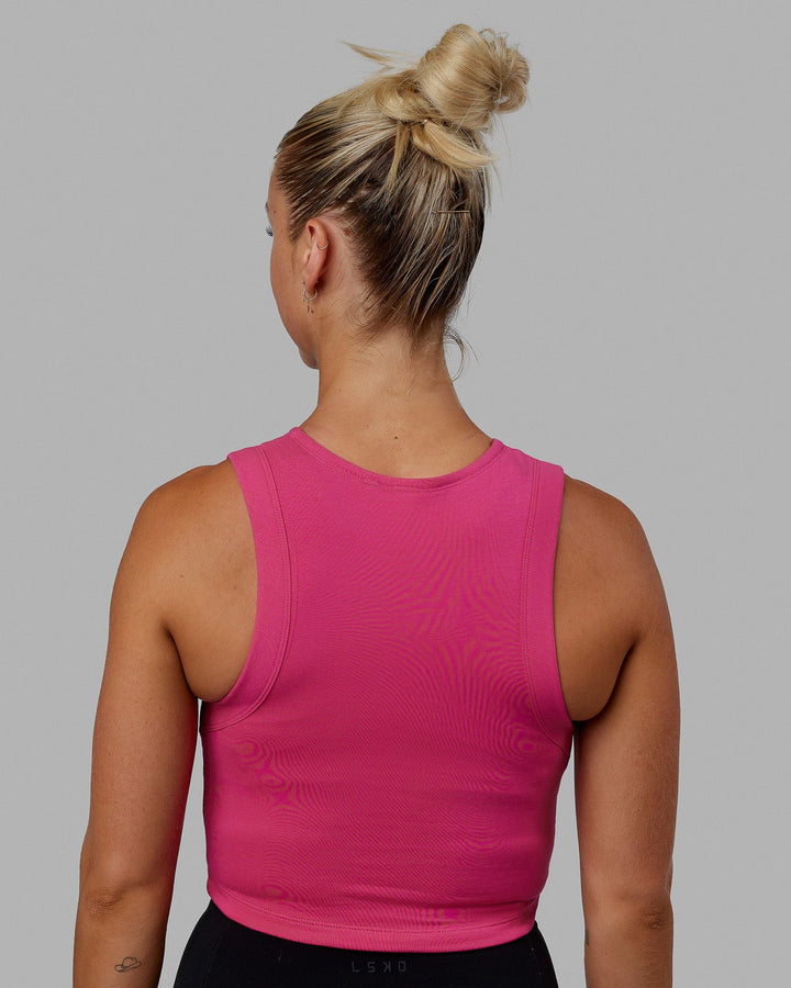 Woman wearing Run Tank - Magenta-White