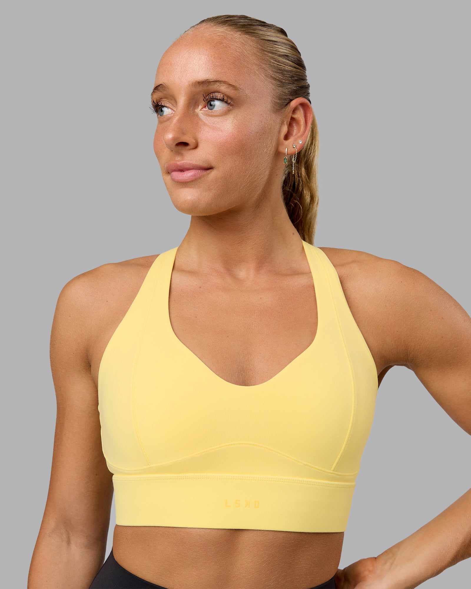Woman wearing Sculpt Sports Bra - Lemon