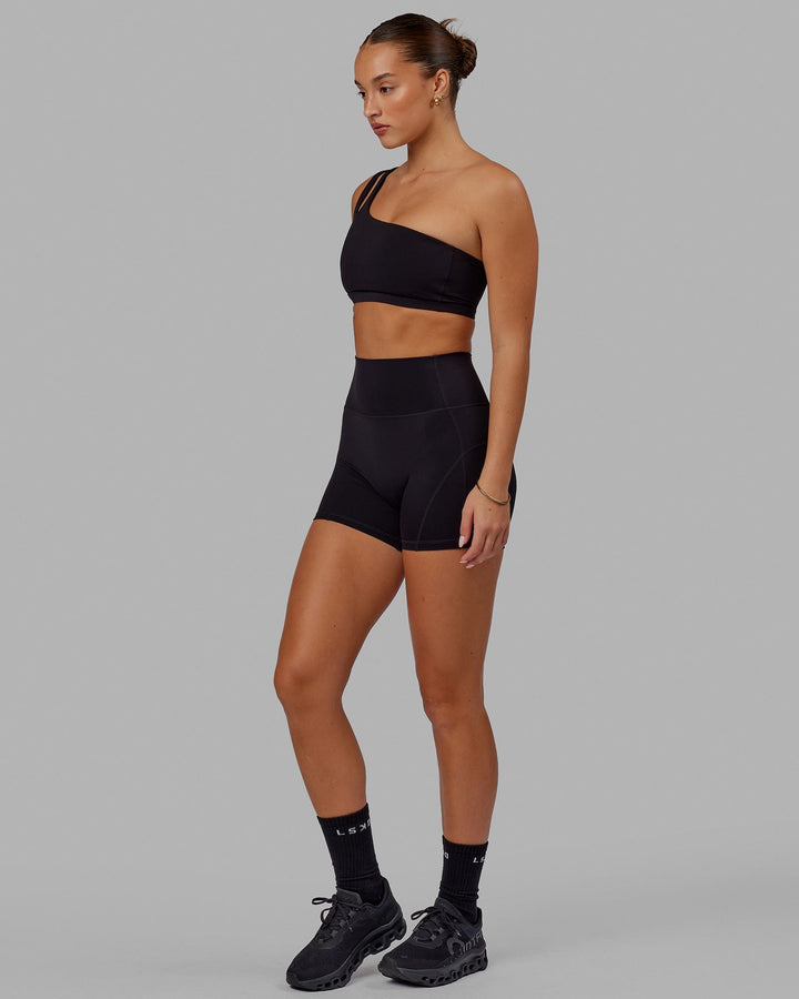 Woman wearing Set Up Sports Bra - Black