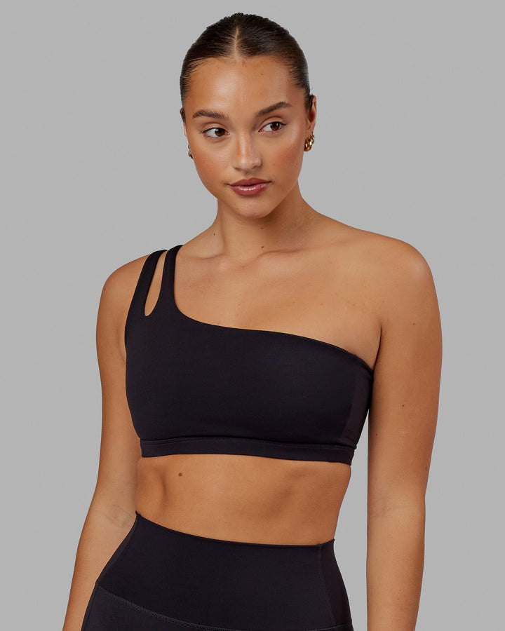 Woman wearing Set Up Sports Bra - Black
