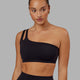 Woman wearing Set Up Sports Bra - Black