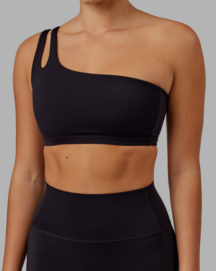 Woman wearing Set Up Sports Bra - Black