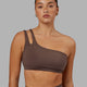 Woman wearing Set Up Sports Bra - Peppercorn