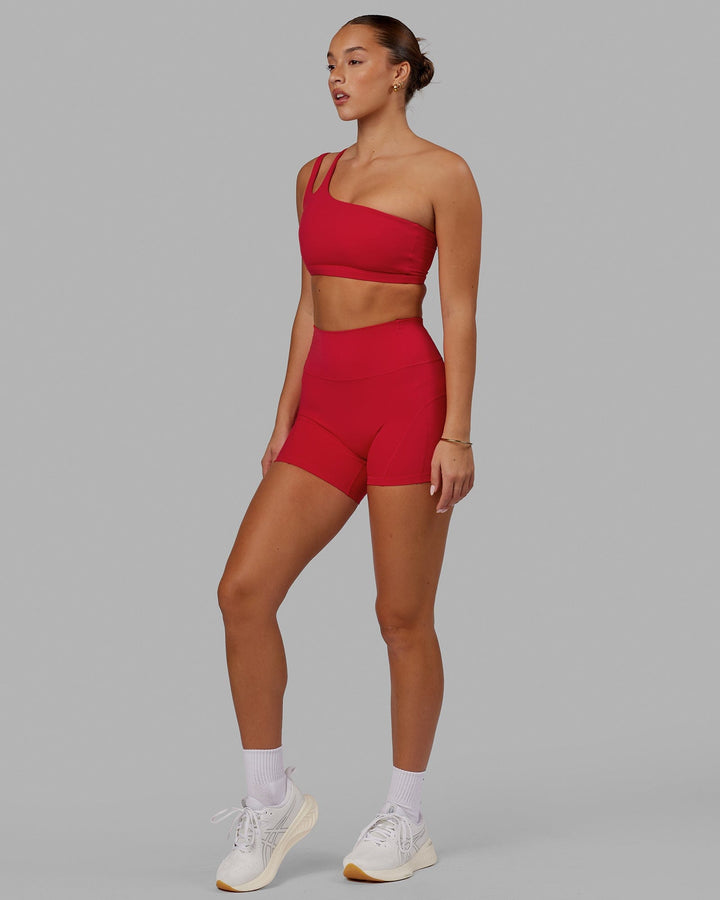Woman wearing Set Up Sports Bra - Scarlet