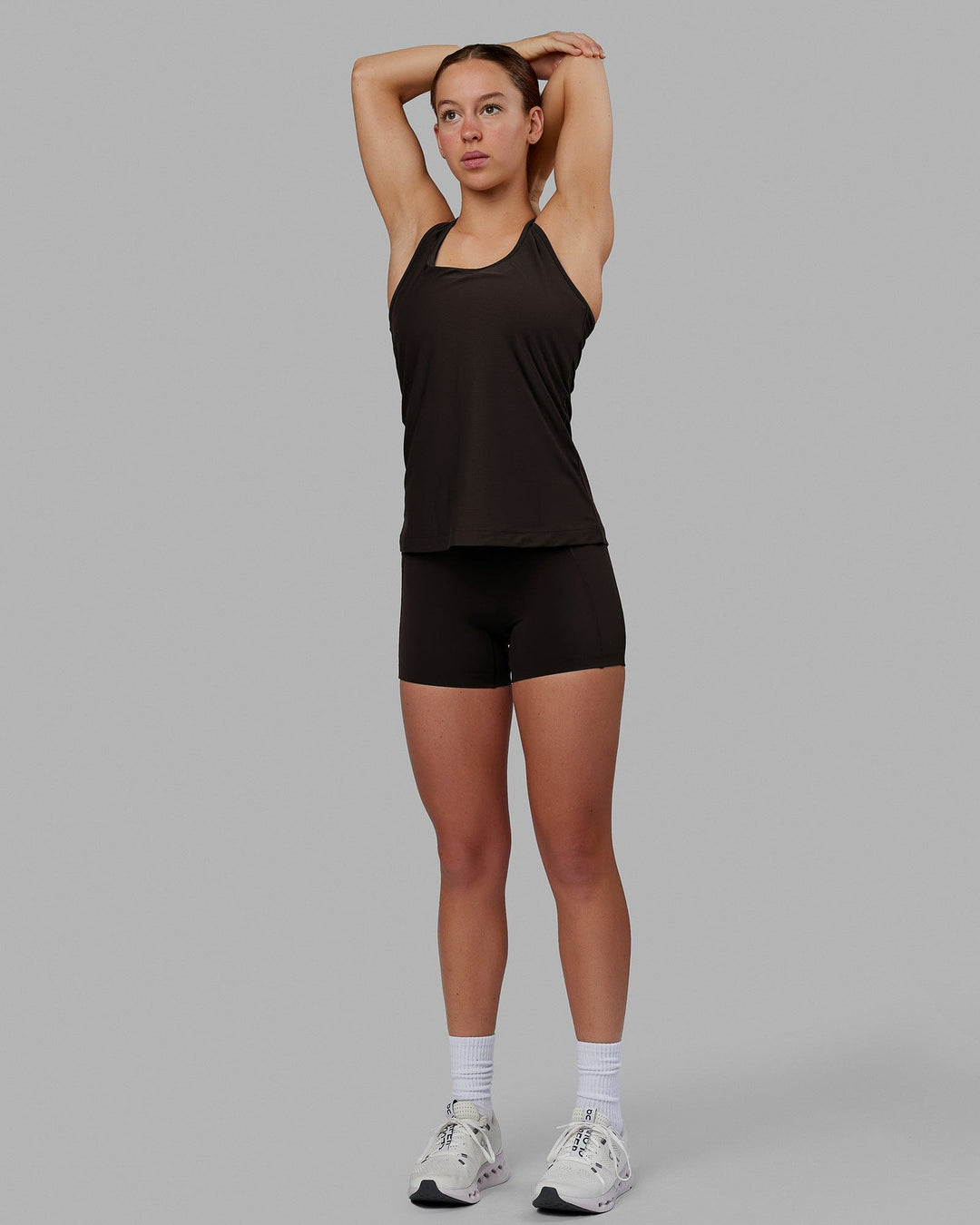 Woman wearing Sprint Tank - Dark Walnut