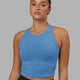 Woman wearing Squad Ribbed Tank - Azure Blue