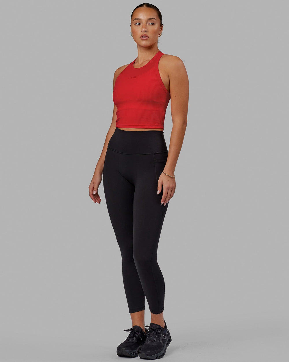 Woman wearing Squad Ribbed Tank - Infared