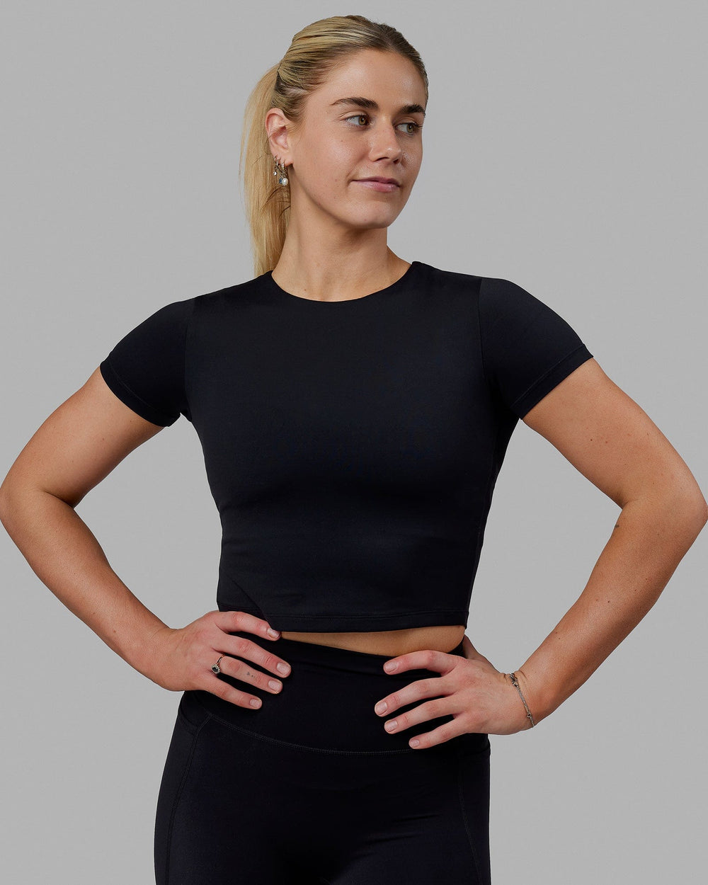 Woman wearing Staple Cropped Tee - Black