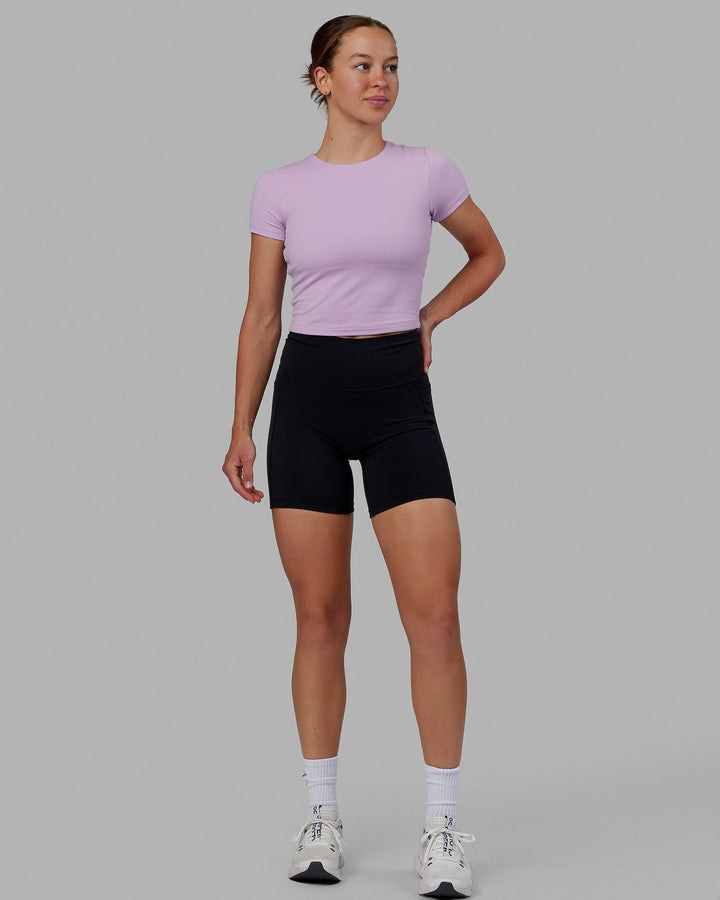 Woman wearing Staple Cropped Tee - Pale Lilac