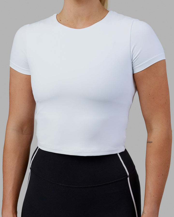 Woman wearing Staple Cropped Tee - White