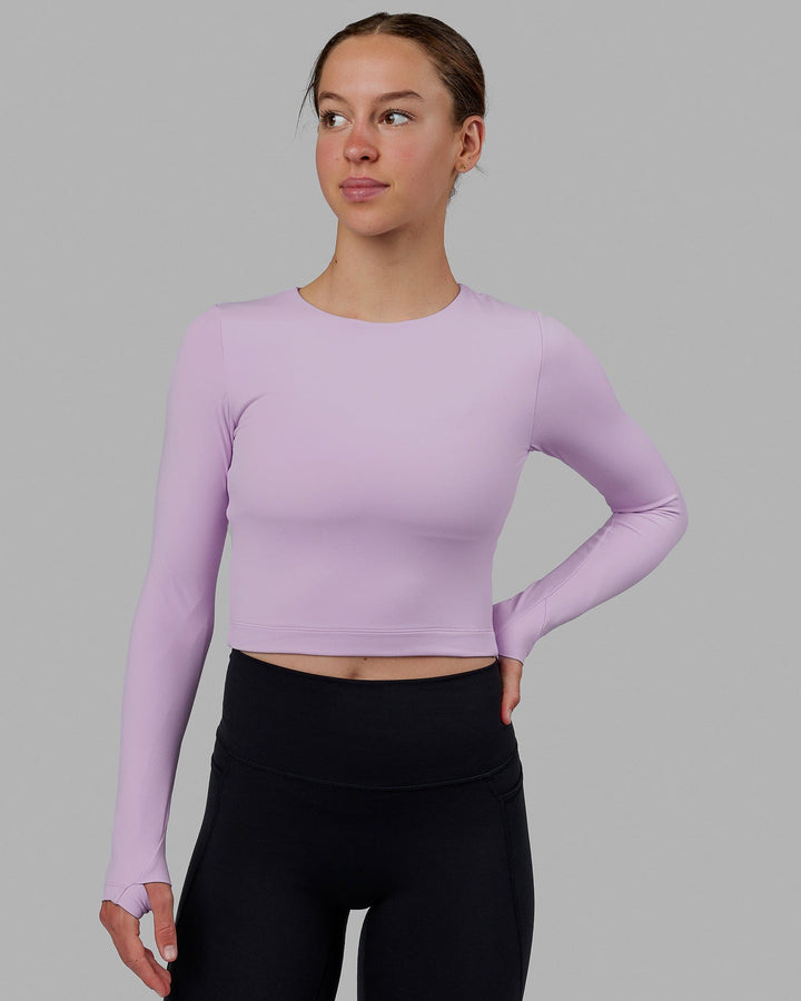 Woman wearing Staple LS Cropped Tee - Pale Lilac