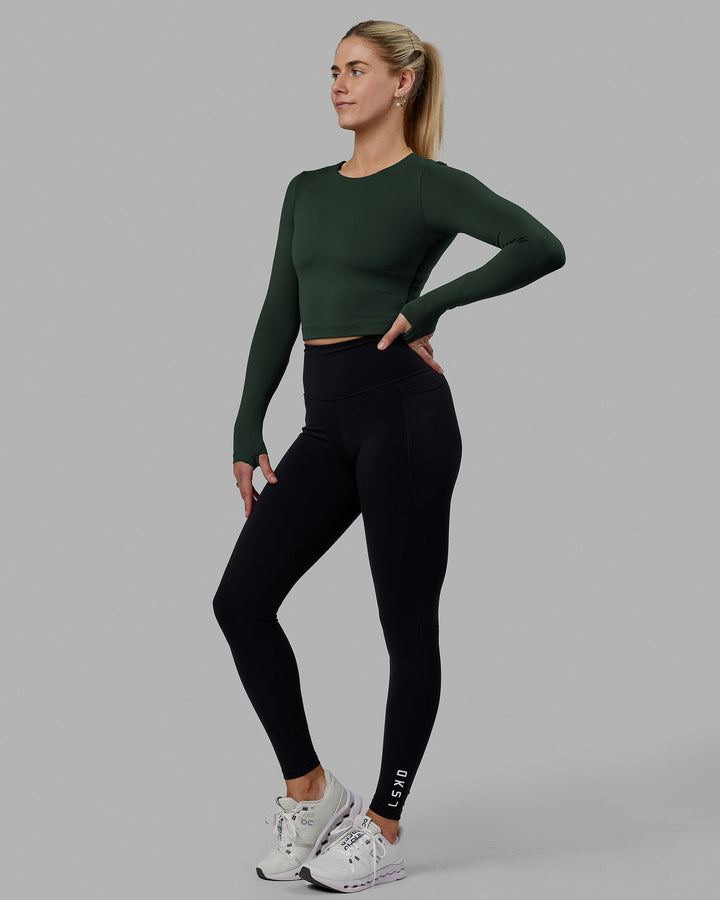 Woman wearing Staple LS Cropped Tee - Vital Green