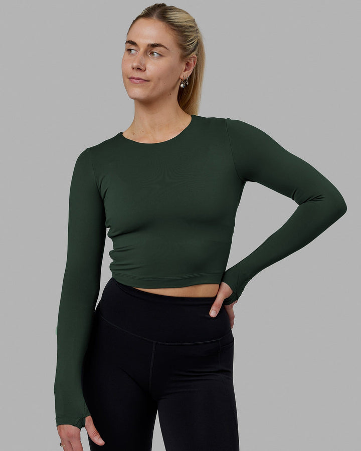 Woman wearing Staple LS Cropped Tee - Vital Green