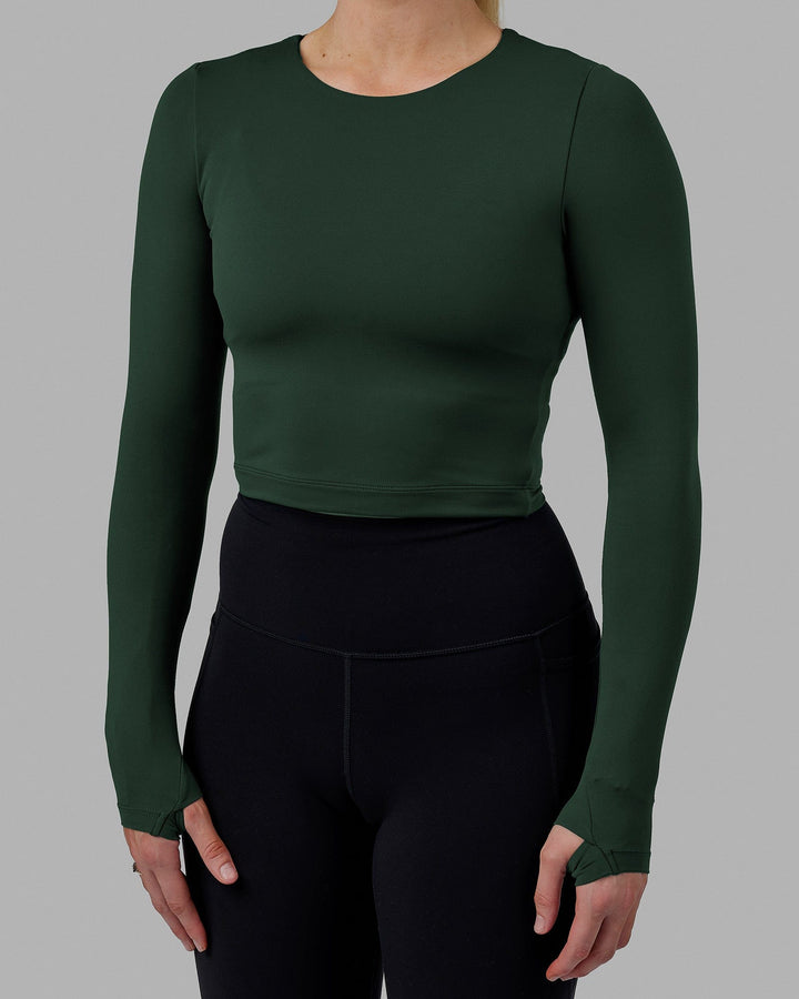 Woman wearing Staple LS Cropped Tee - Vital Green