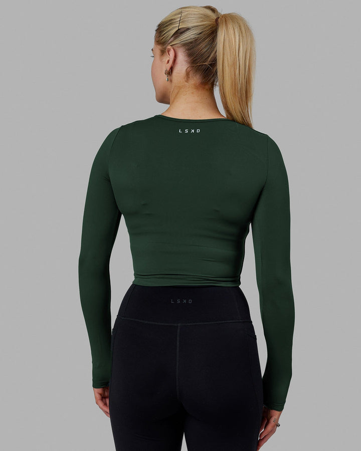 Woman wearing Staple LS Cropped Tee - Vital Green