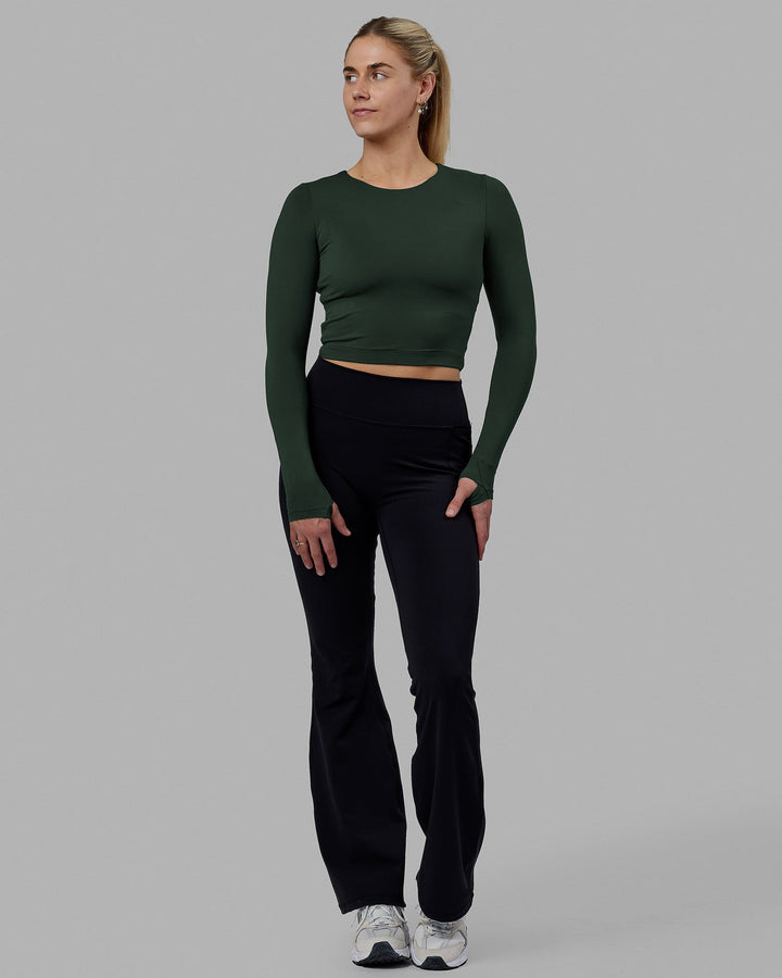 Woman wearing Staple LS Cropped Tee - Vital Green