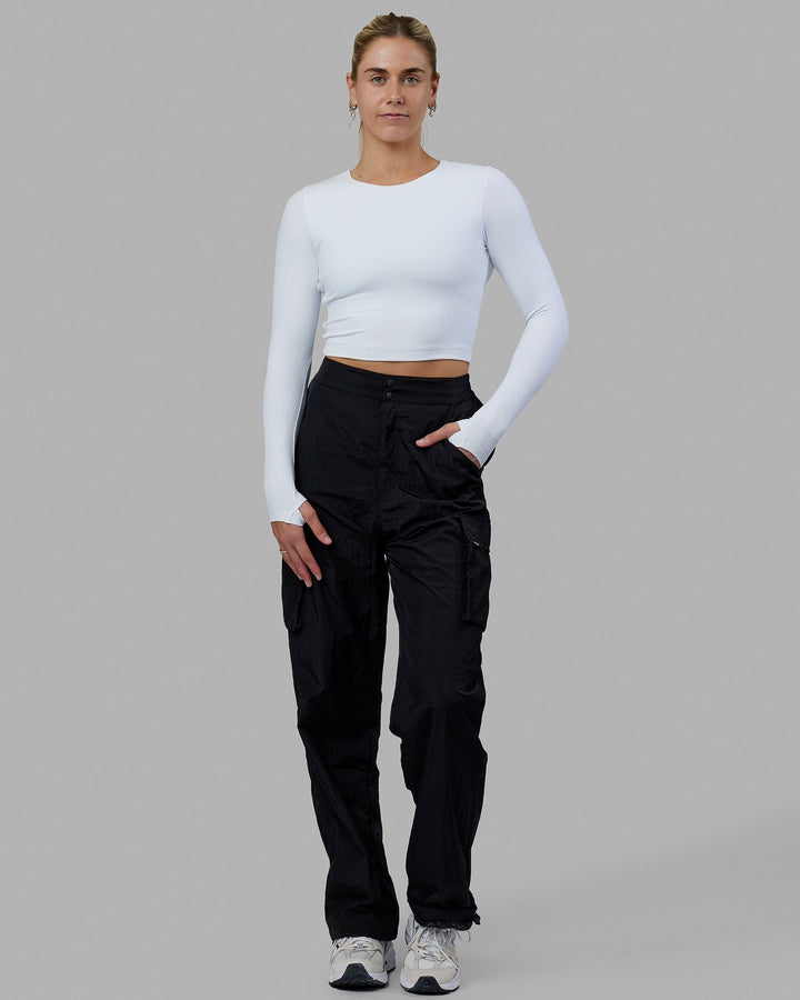 Woman wearing Staple LS Cropped Tee - White