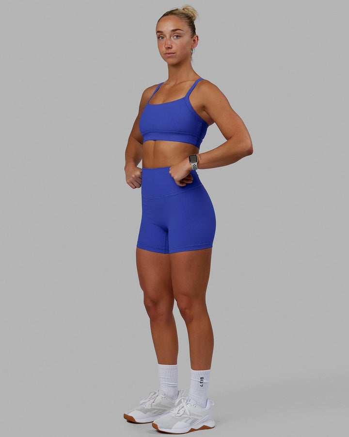 Woman wearing Strike Ribbed X-Short Tights - Power Cobalt