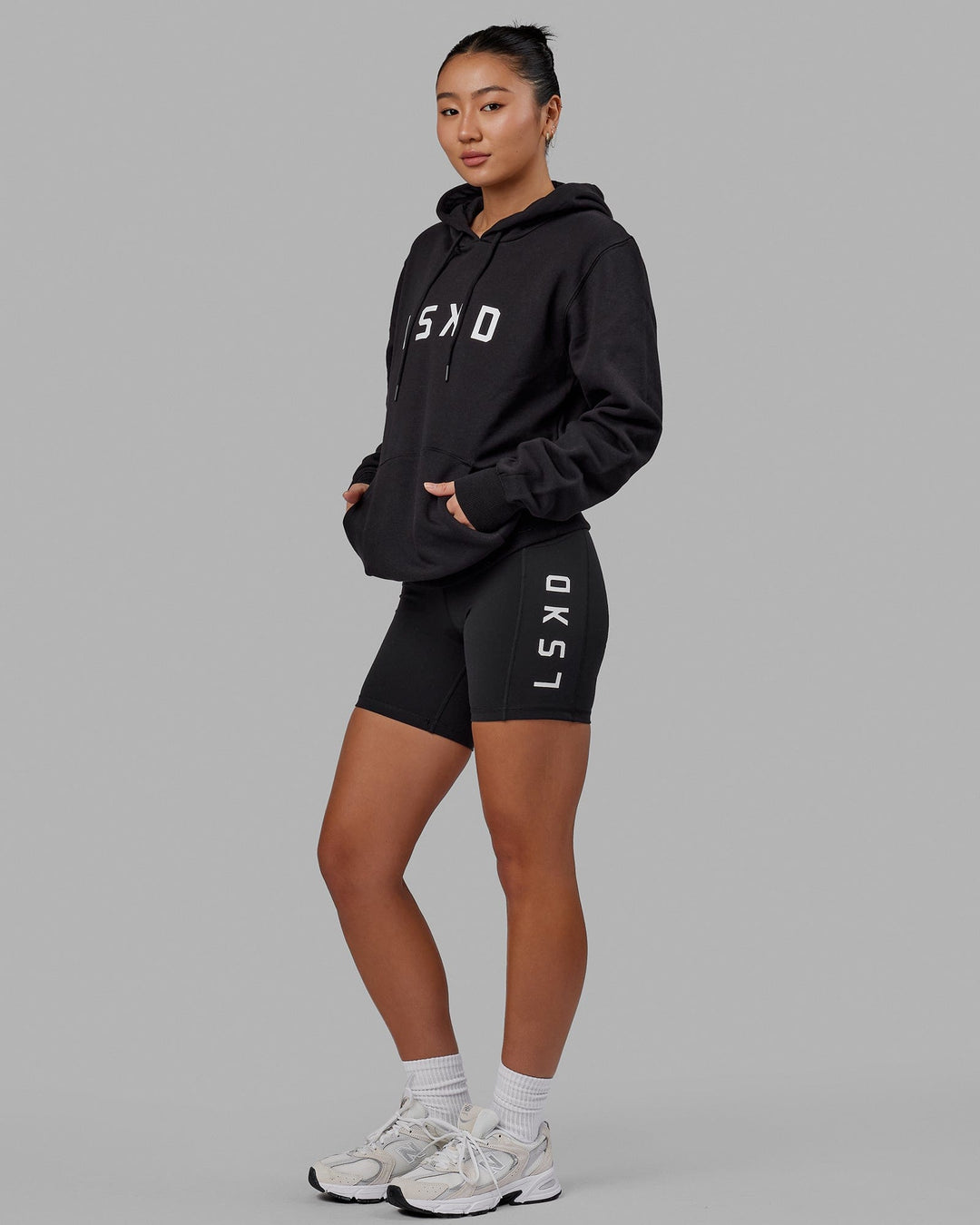 Woman wearing Structure Hoodie - Black-White