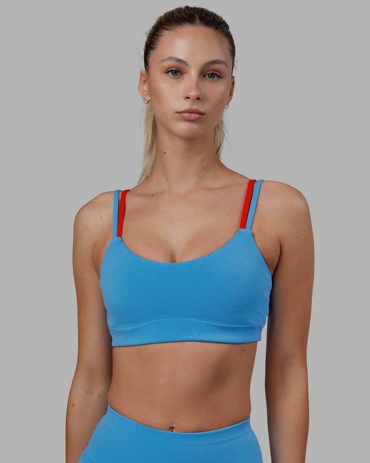 Woman wearing Structure Sports Bra - Azure Blue-Infrared