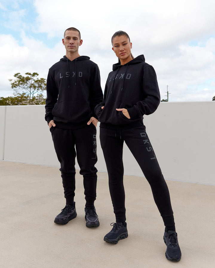 Duo wearing Unisex Structure Track Pant - Black-Black