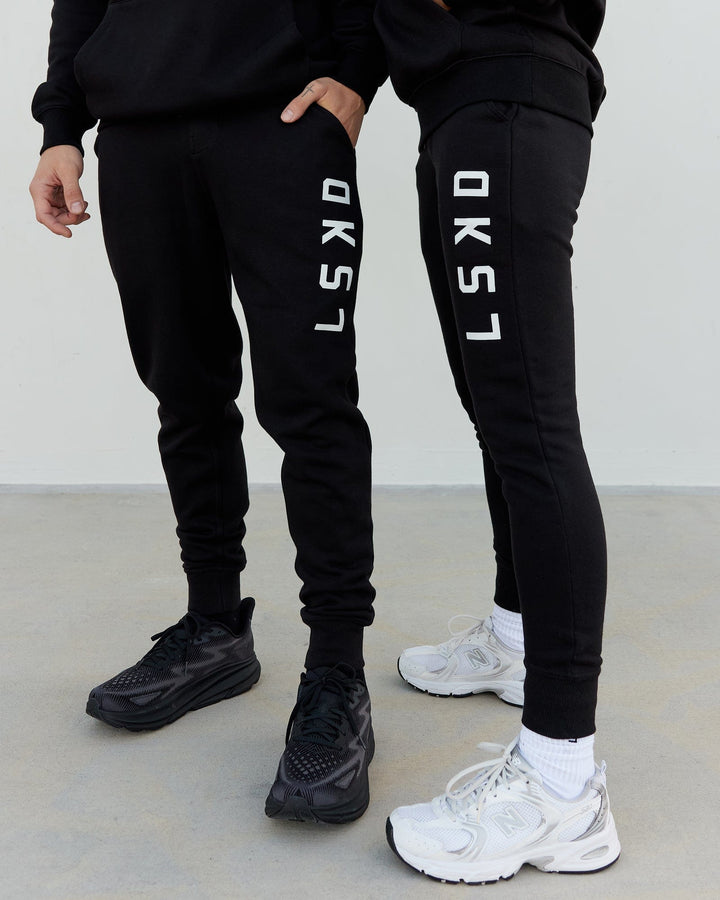 Duo wearing Unisex Structure Track Pant - Black-White