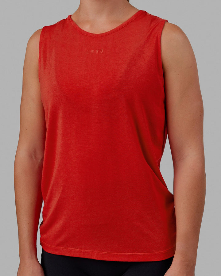 Woman wearing Swivel Open Back Tank - Infrared