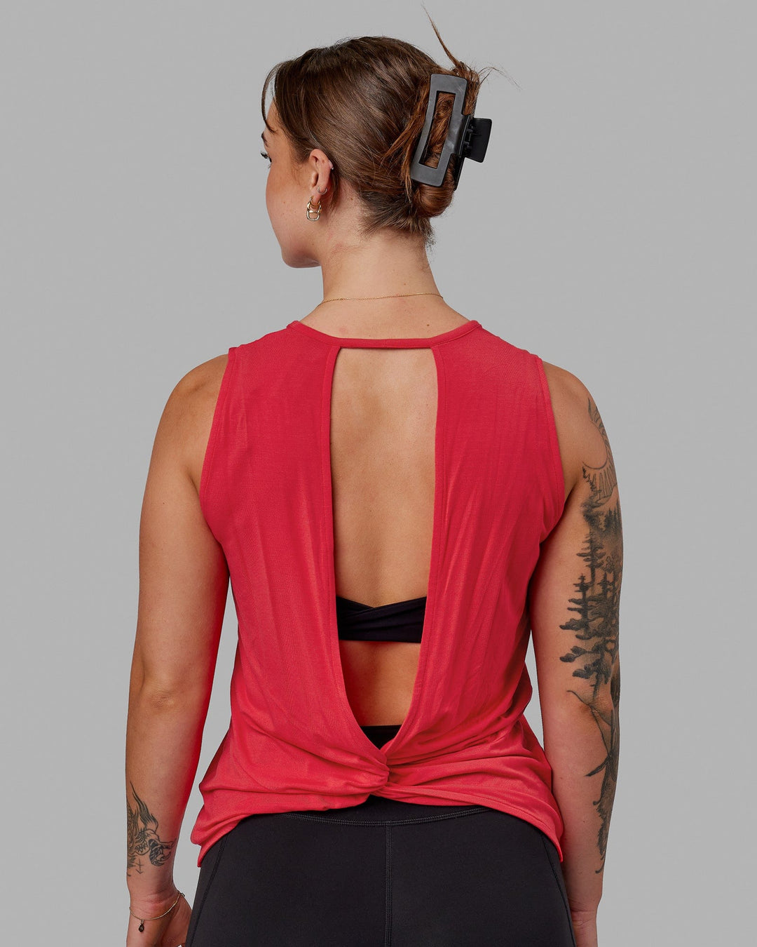 Woman wearing Swivel Open Back Tank - Scarlet