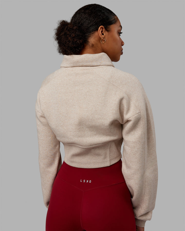 Woman wearing Thrive Corset 1/4 Zip Sweater - Oatmeal Marl