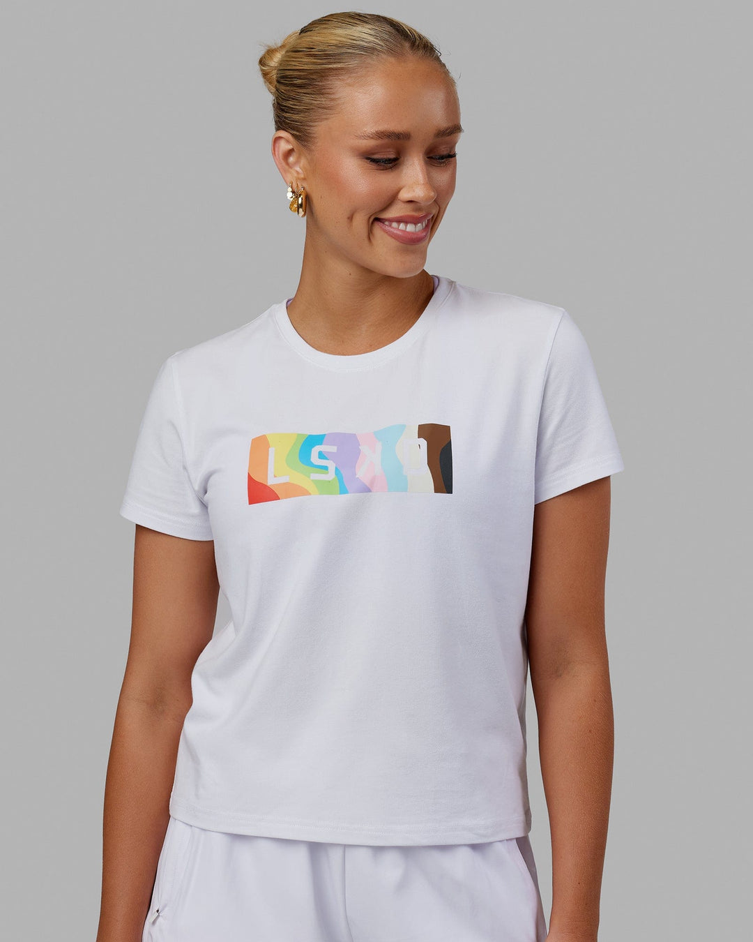 Woman wearing Together Tee - Pride-White