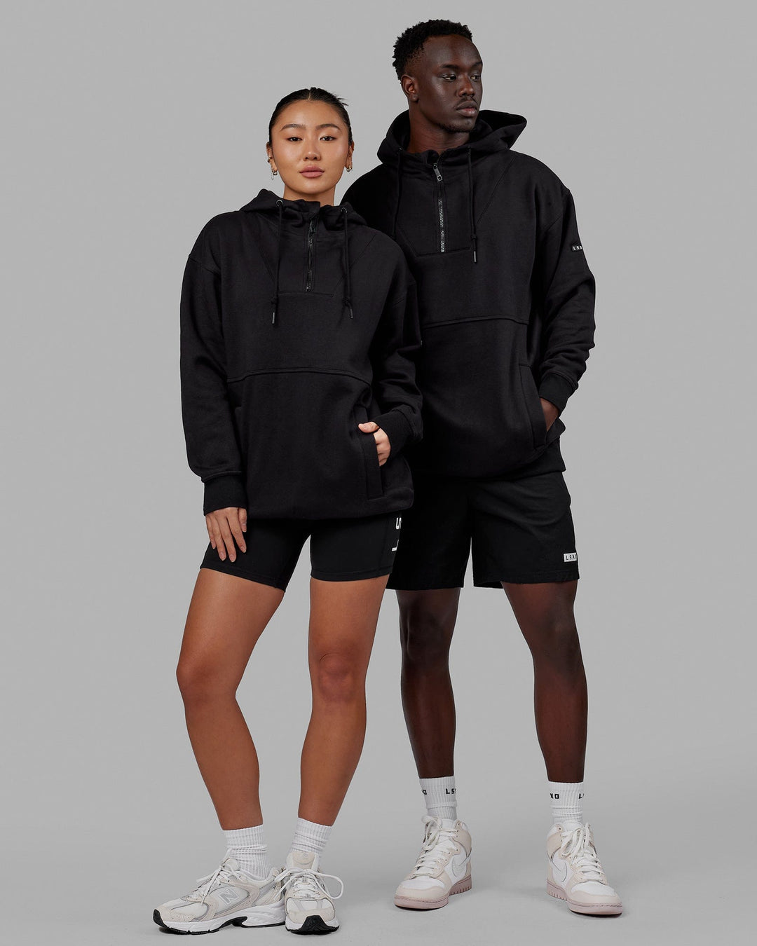 Duo wearing Unisex Trek Hoodie Oversize - Black
