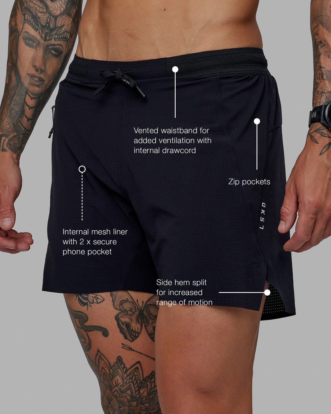 Man wearing UltraAir 5" Lined Performance Short - Black-Reflective